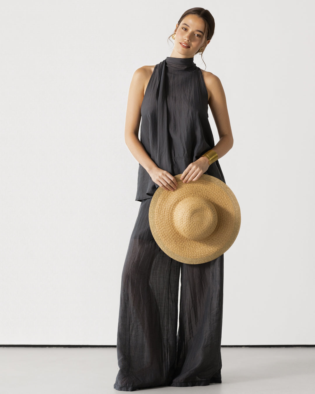 Clotilde Lightweight Elastic Waist Pants | Black