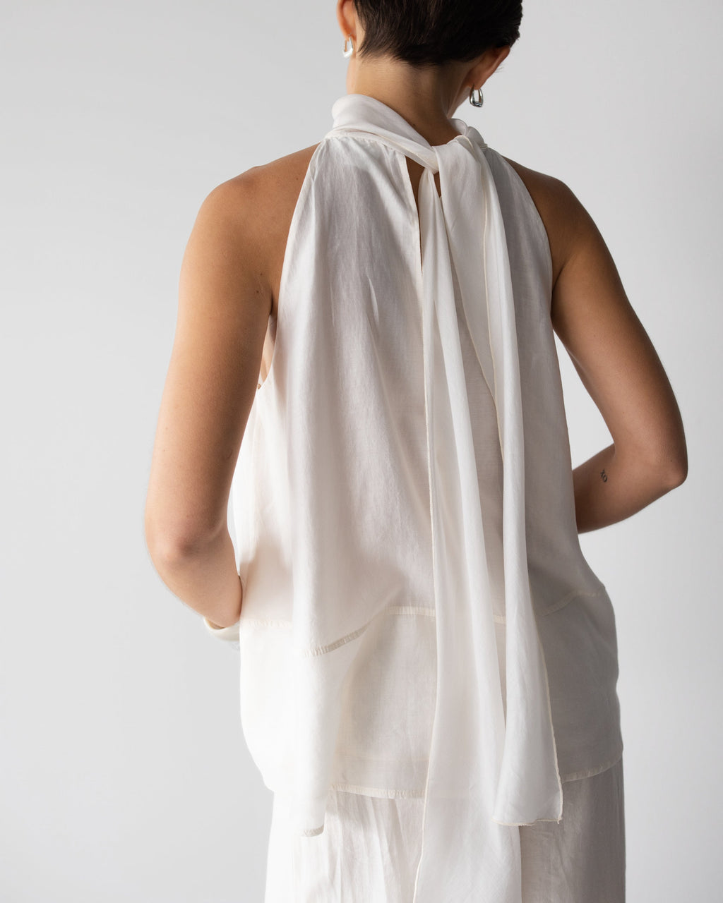 Clotilde Halterneck Tie Back Top | Ivory