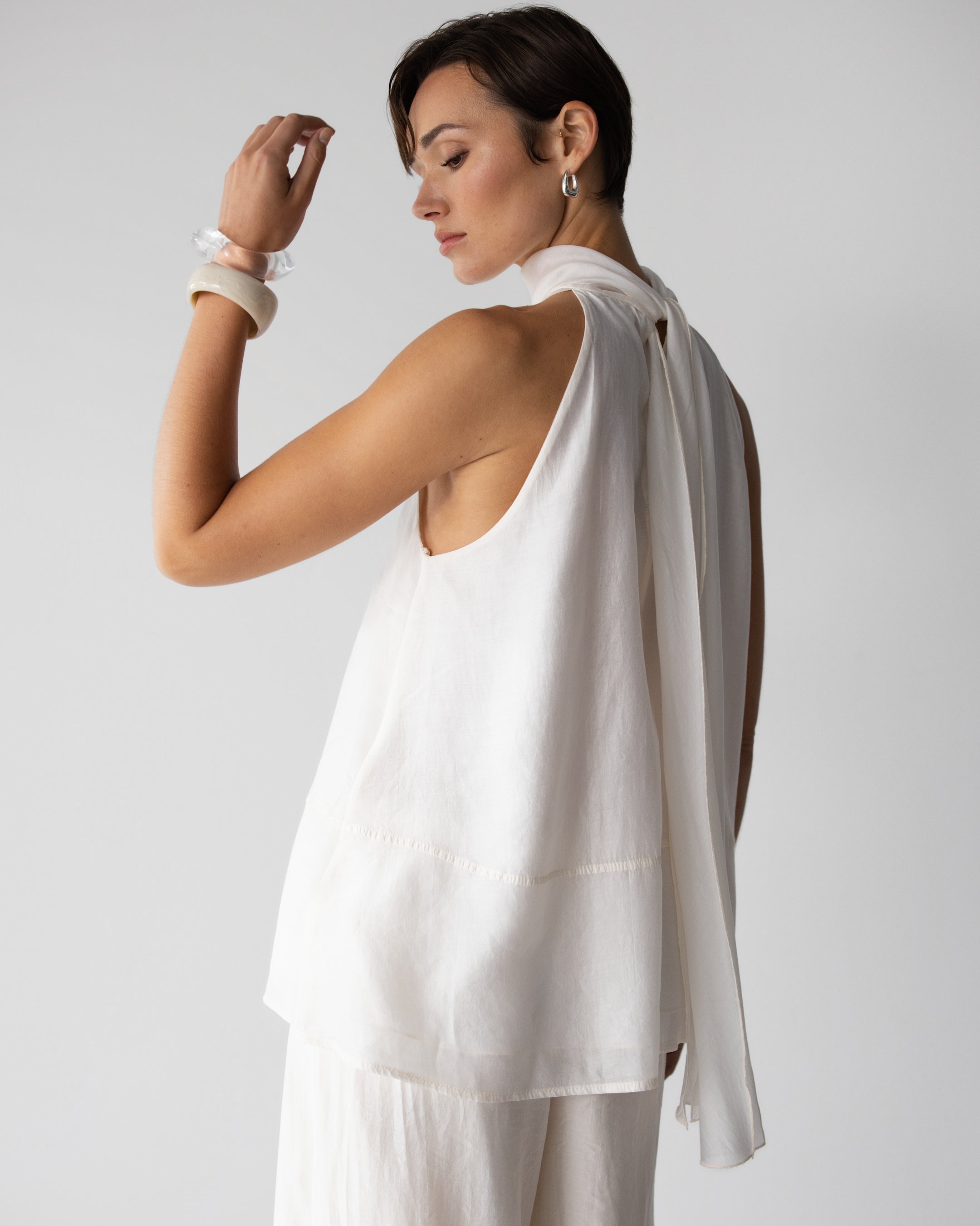 Clotilde Halterneck Tie Back Top | Ivory