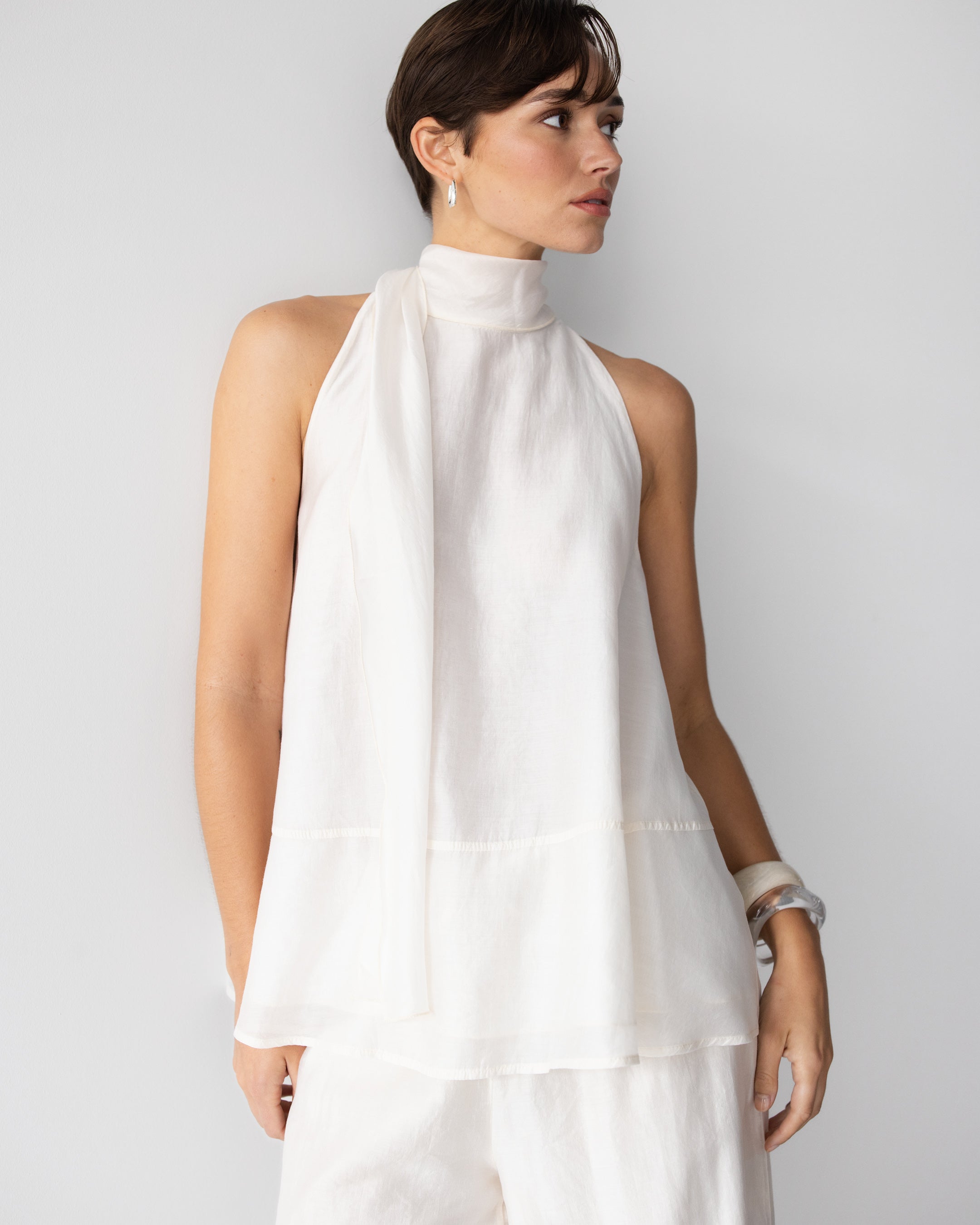 Clotilde Halterneck Tie Back Top | Ivory