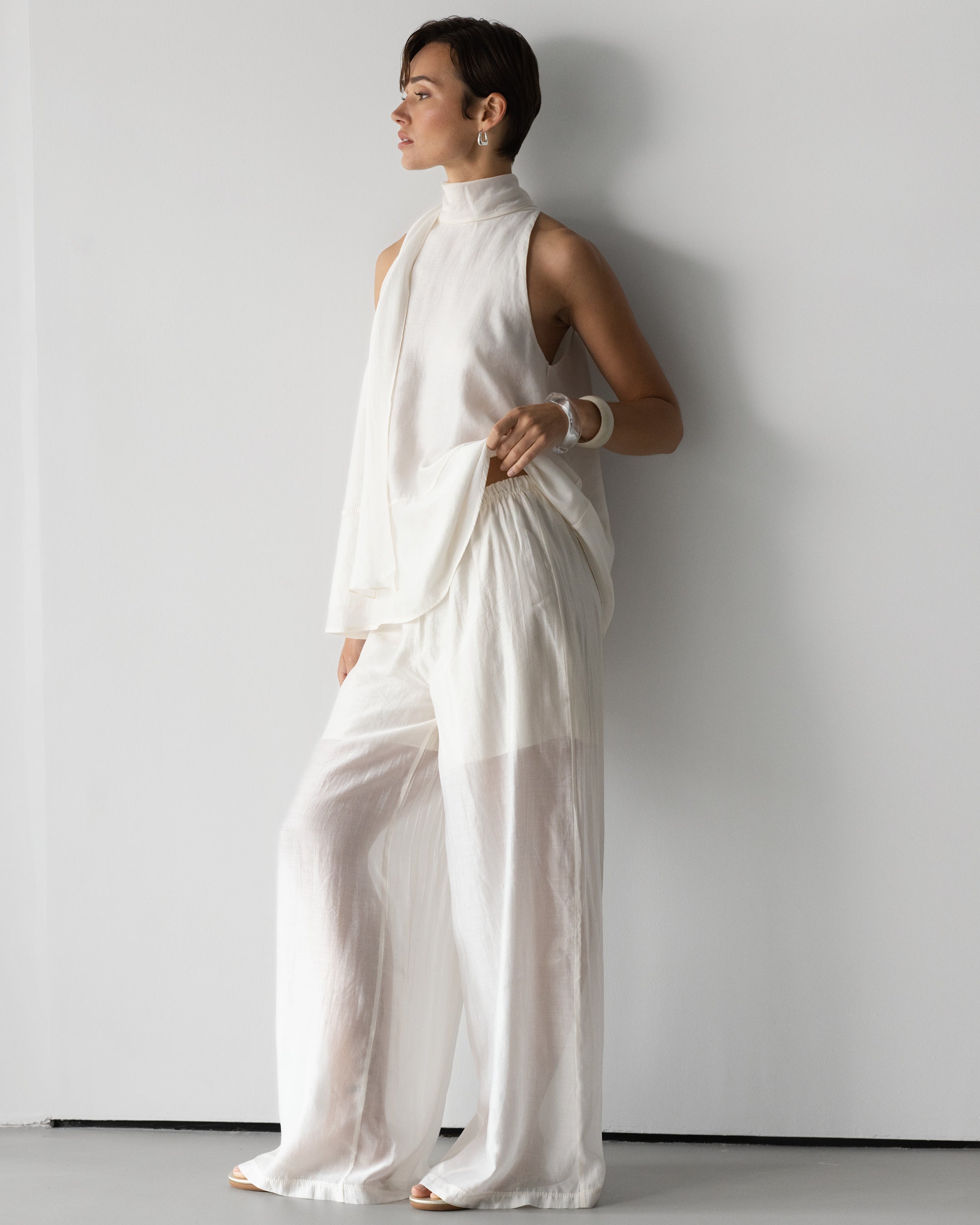 Clotilde Halterneck Tie Back Top | Ivory