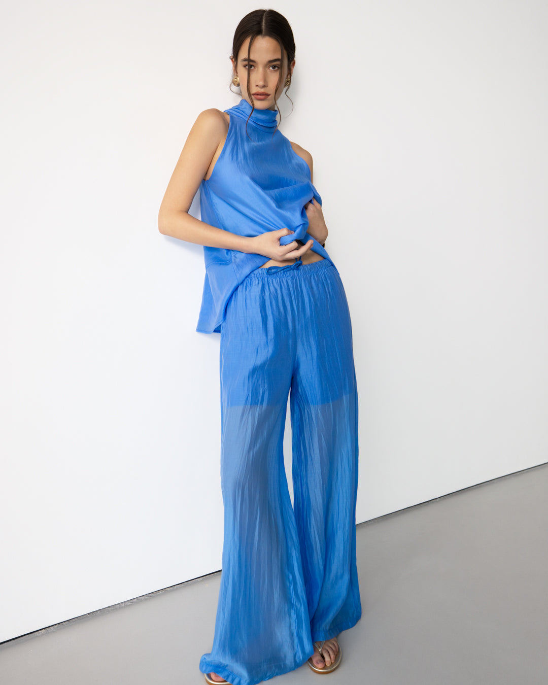 Clotilde Lightweight Elastic Waist Pants | Azure Blue