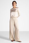 Daisy Elastic Waist Satin Pants | Cream