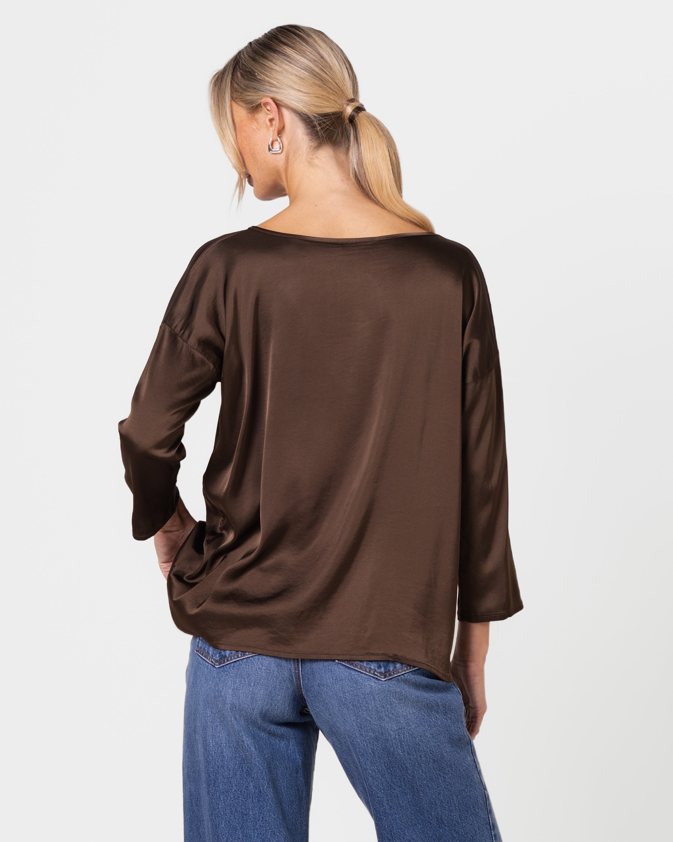 Georgiana Lightweight Satin Top | Chocolate Brown