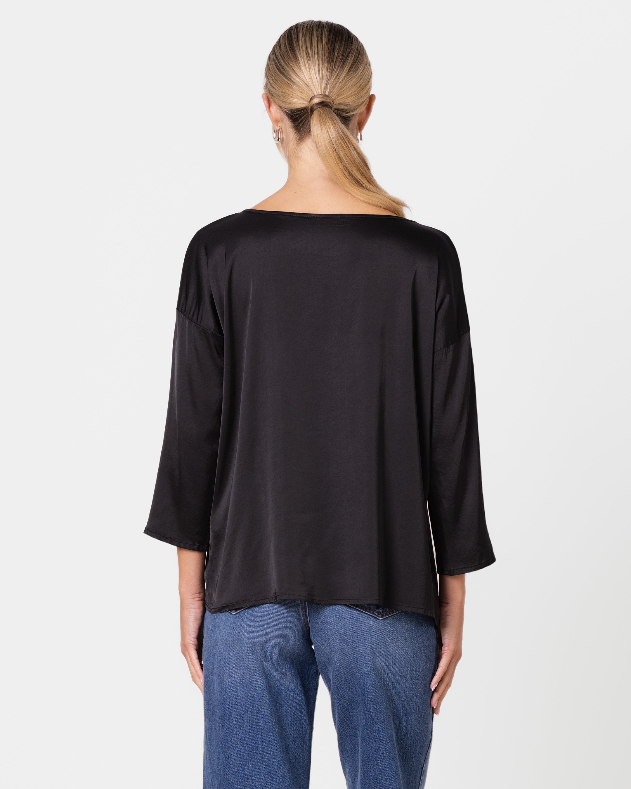 Georgiana Lightweight Satin Top | Black