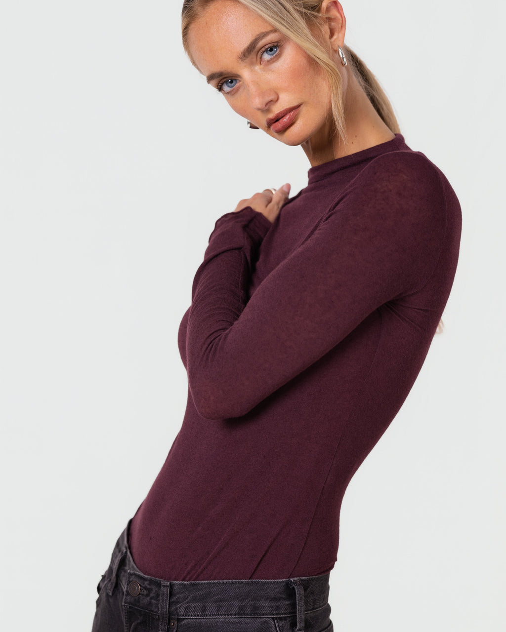 Lucia Featherweight High Neck Top | Amethyst Plum | Modal-Cashmere