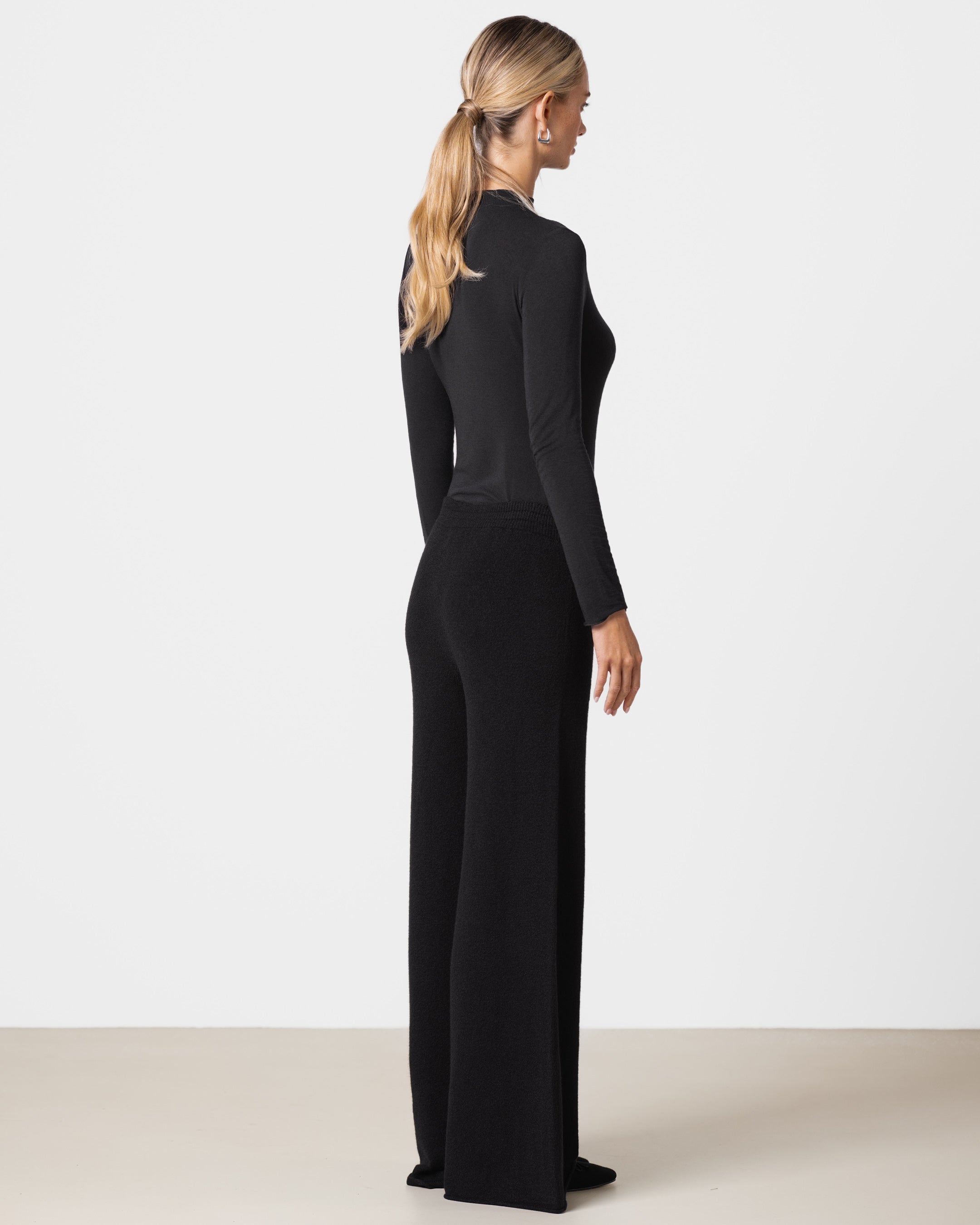 Lucia Featherweight High Neck Top | Black | Modal-Cashmere