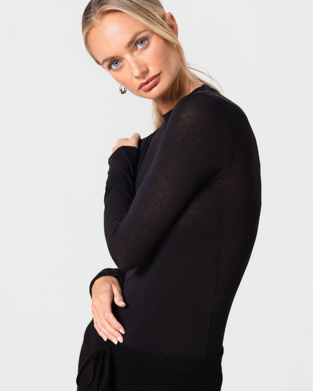Lucia Featherweight High Neck Top | Black | Modal-Cashmere