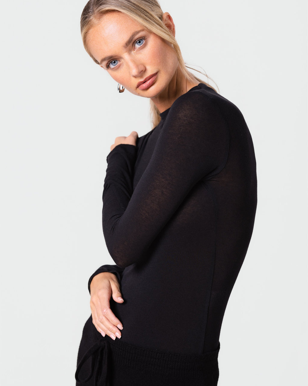Lucia Featherweight High Neck Top | Black | Modal-Cashmere