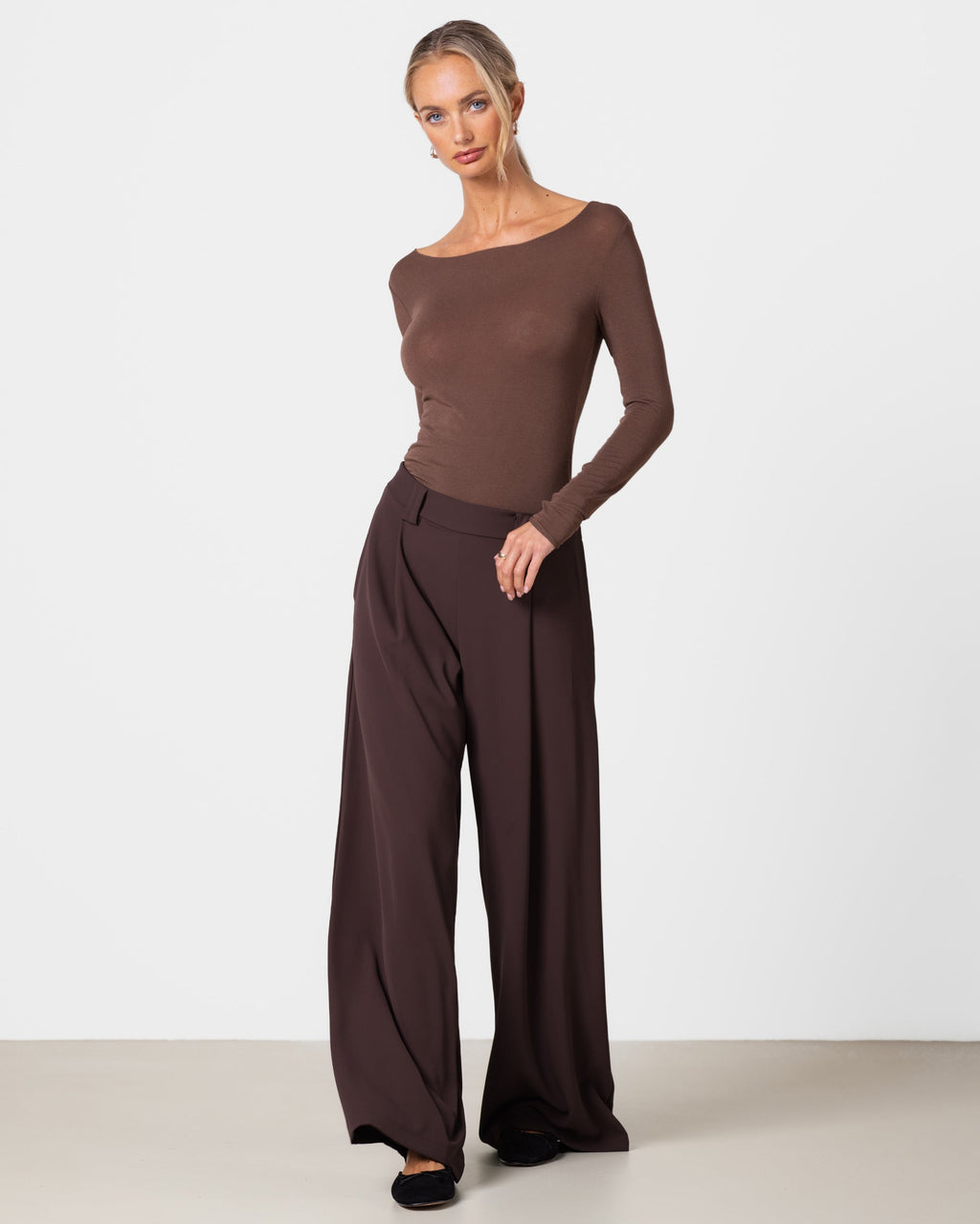 Mae Featherweight Boatneck Top | Brown | Modal-Cashmere