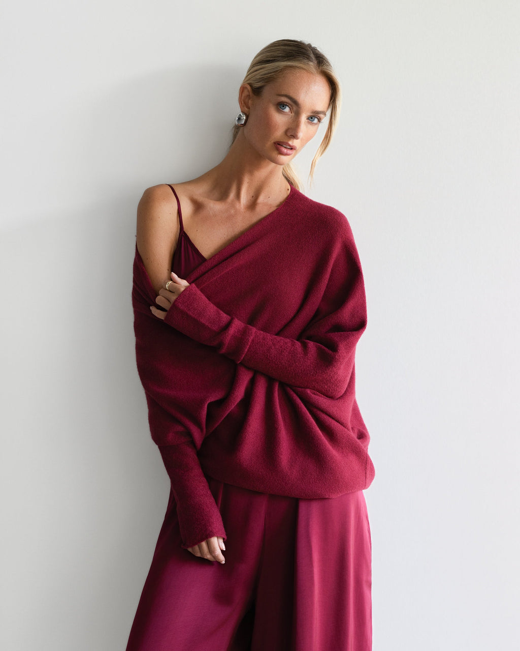 Asymmetric Draped | Burgundy | Seamless Knit
