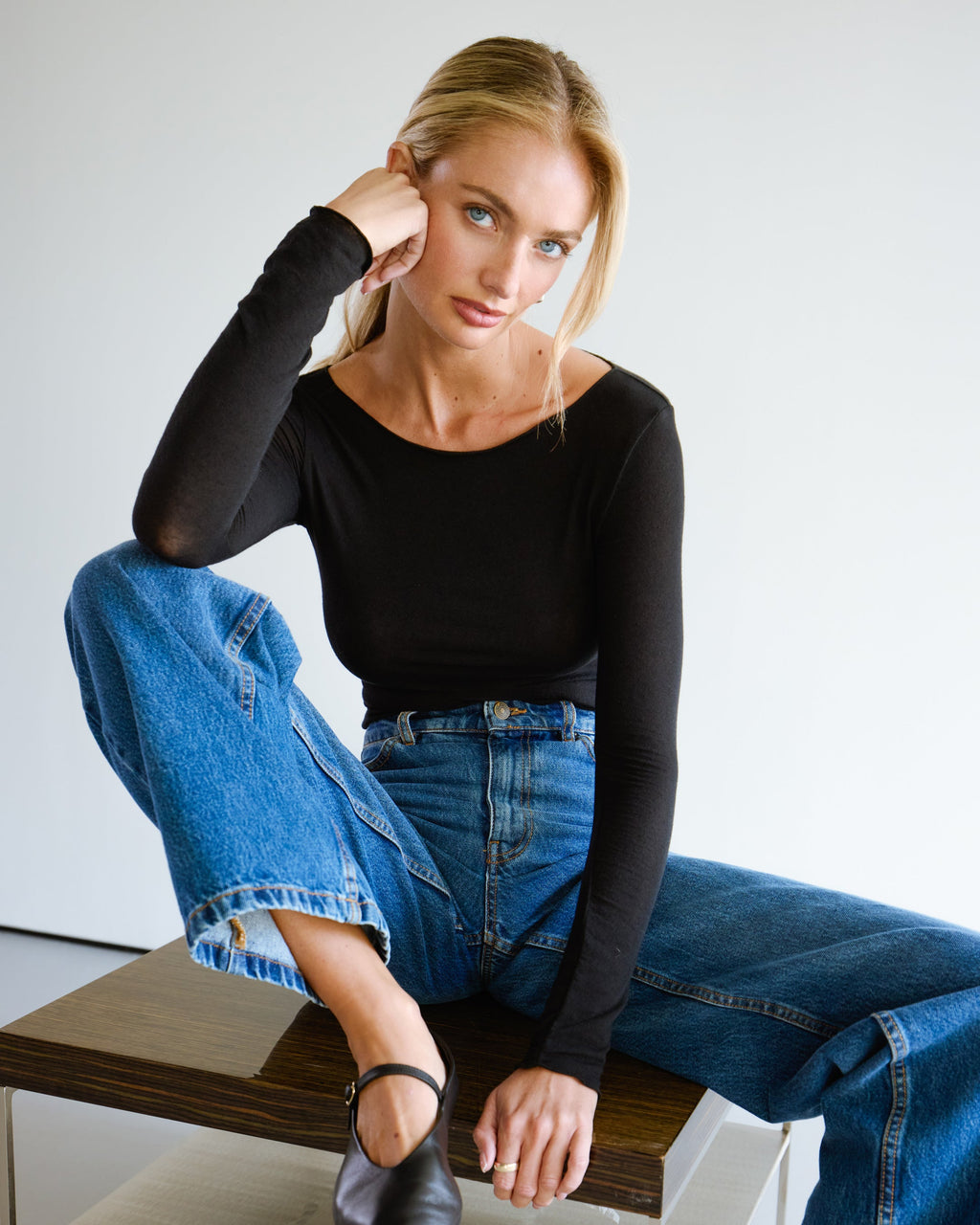 Mae Featherweight Boatneck Top | Black | Modal-Cashmere