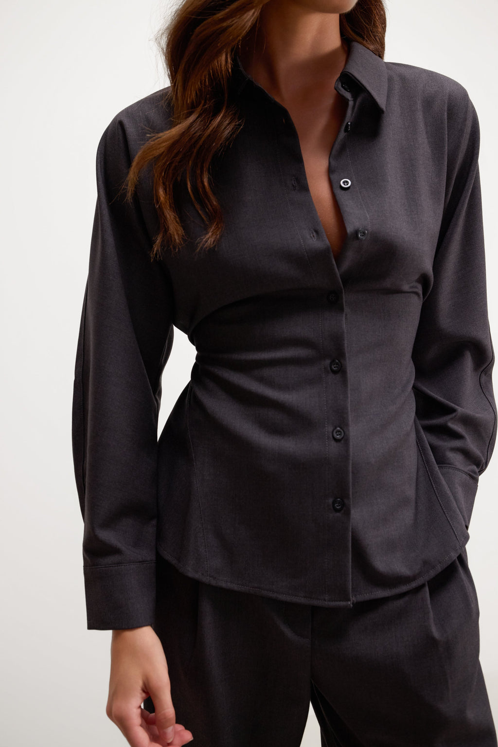 Ellis Tie Waist Shirt | Charcoal