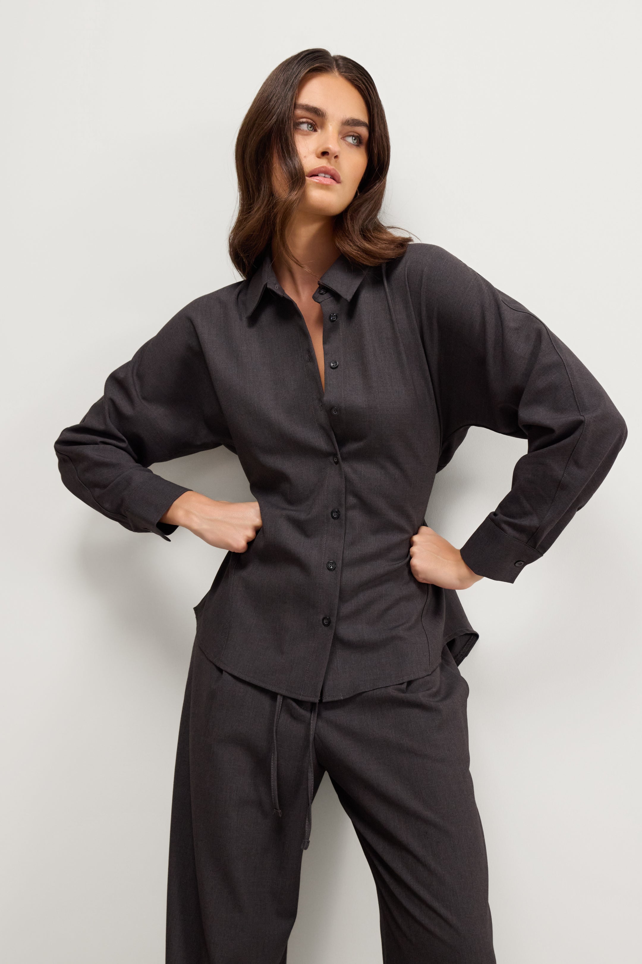 Ellis Tie Waist Shirt | Charcoal