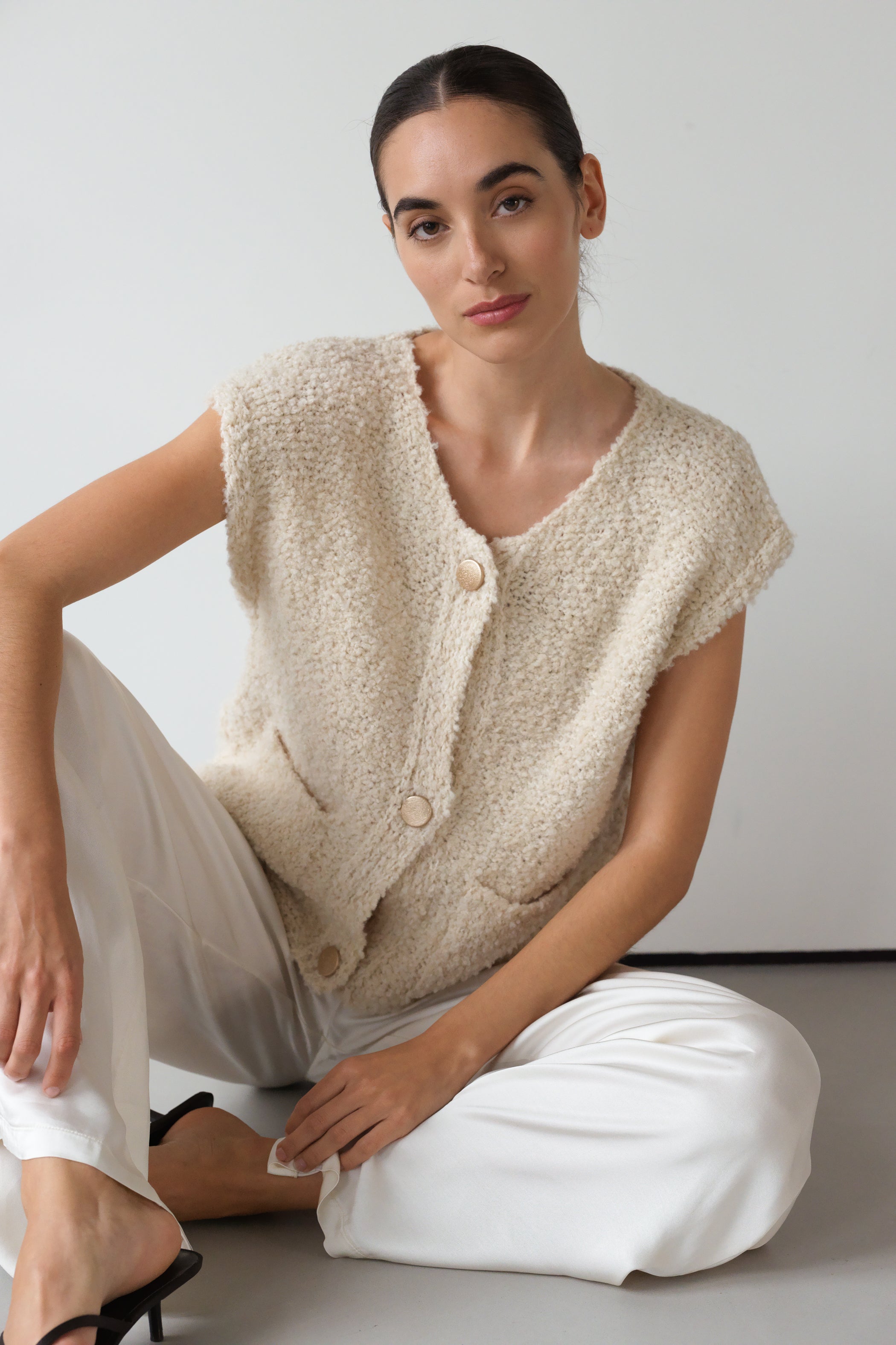 Josie Knitted Gilet | Light Beige