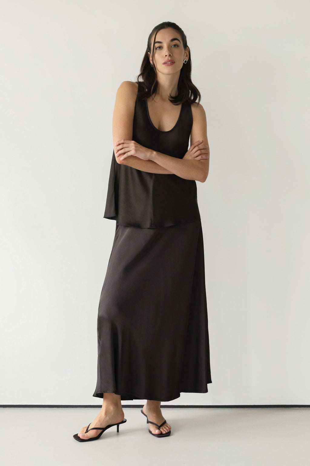 Camilla Bias Satin Skirt | Espresso Brown