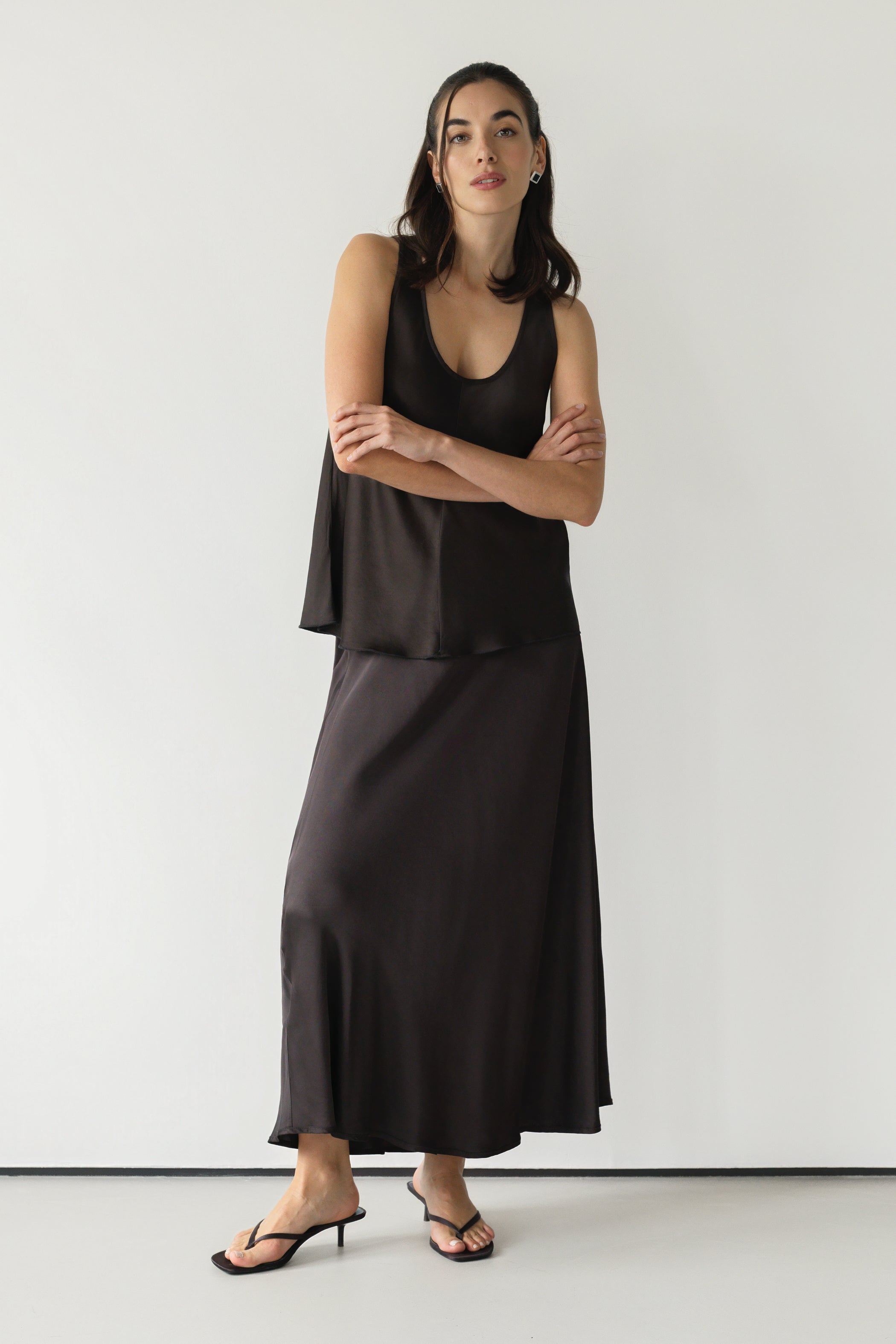 Camilla Bias Satin Skirt | Espresso Brown
