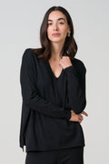 Layla V Neck Sweater | Black | Fine Knit