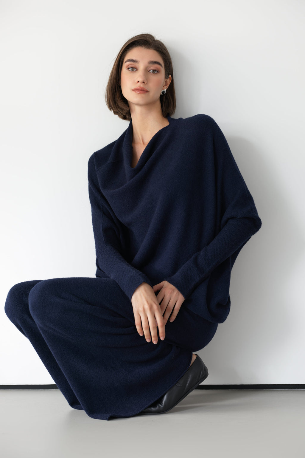 Asymmetric Draped | Navy | Seamless Knit