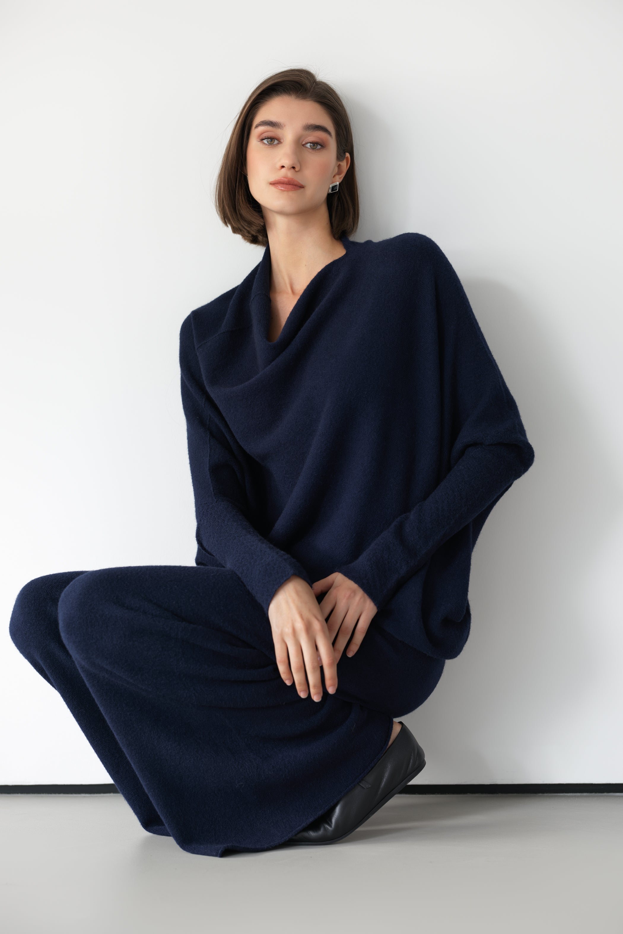 Asymmetric Draped | Navy | Seamless Knit