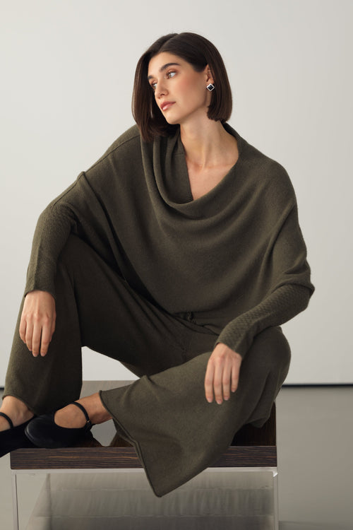 Asymmetric Draped | Khaki | Seamless Knit