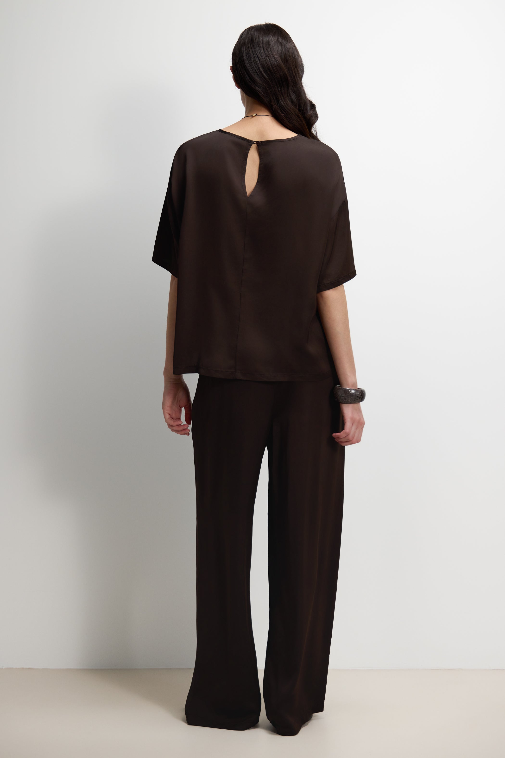 Corin Elastic Waist Satin Trousers | Espresso Brown