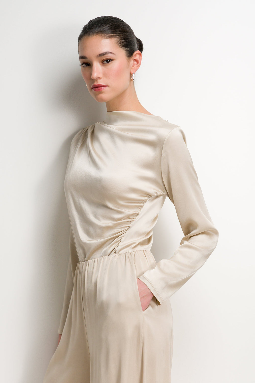 Allegra Asymmetric Long Sleeve Top | Light Beige
