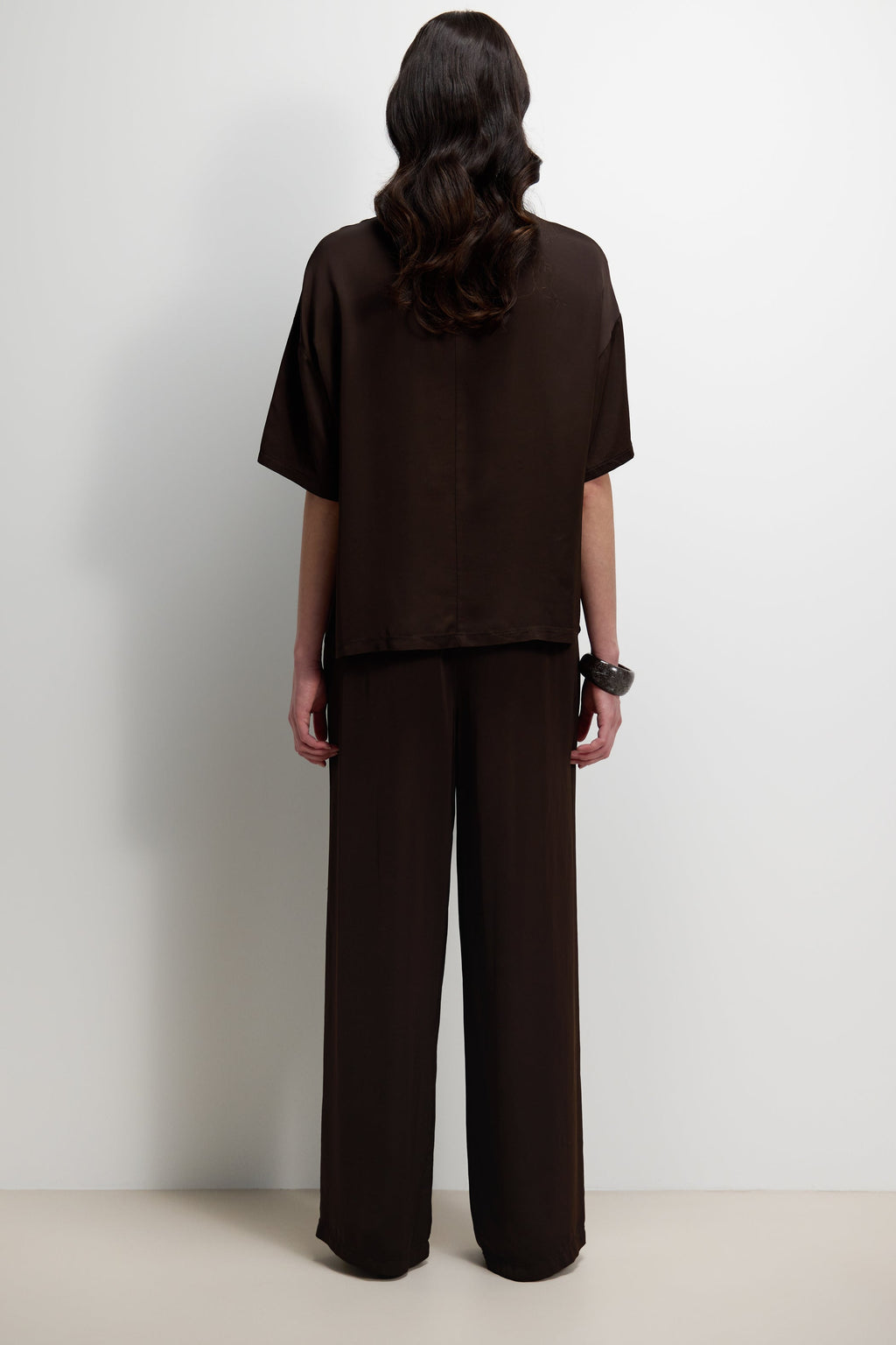 Corin Elastic Waist Satin Trousers | Espresso Brown