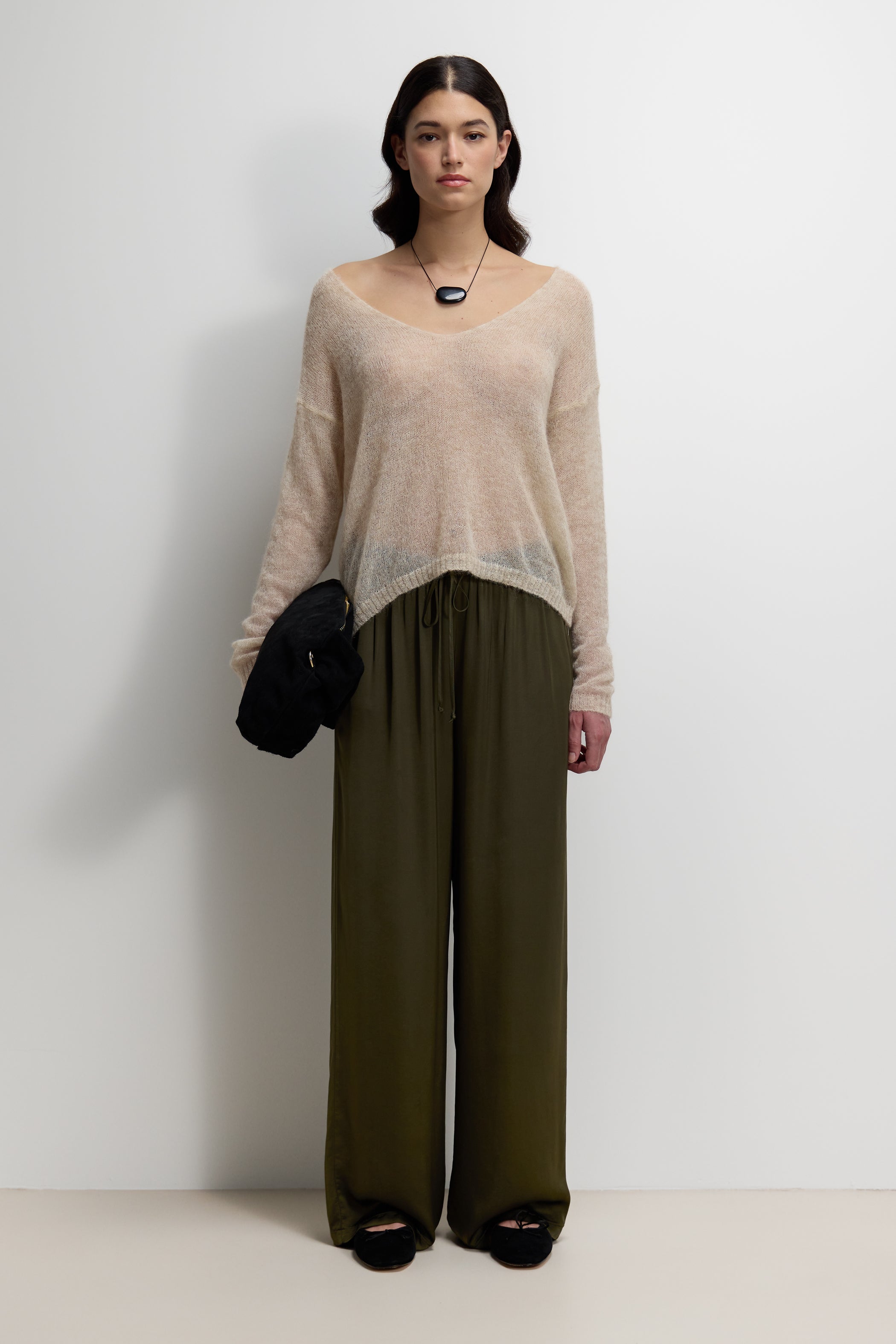 Corin Elastic Waist Satin Trousers | Khaki