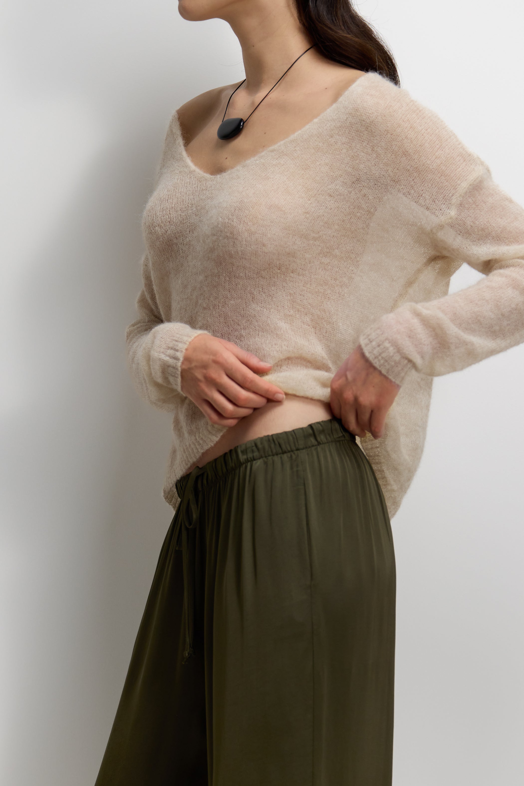 Corin Elastic Waist Satin Trousers | Khaki