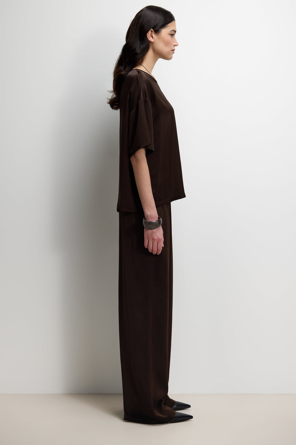 Mila Back Slit Satin Top | Espresso Brown