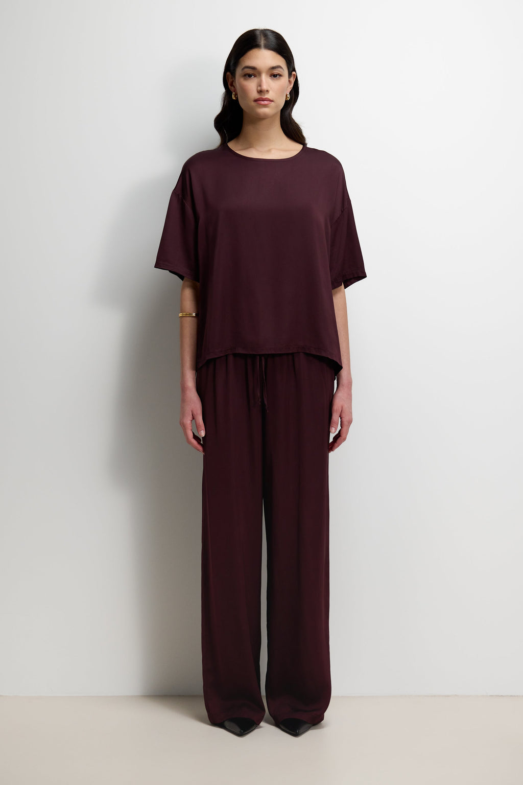 Corin Elastic Waist Satin Trousers | Amethyst Plum