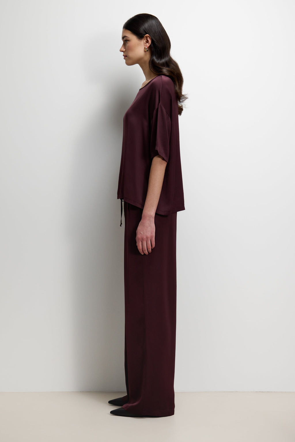 Corin Elastic Waist Satin Trousers | Amethyst Plum