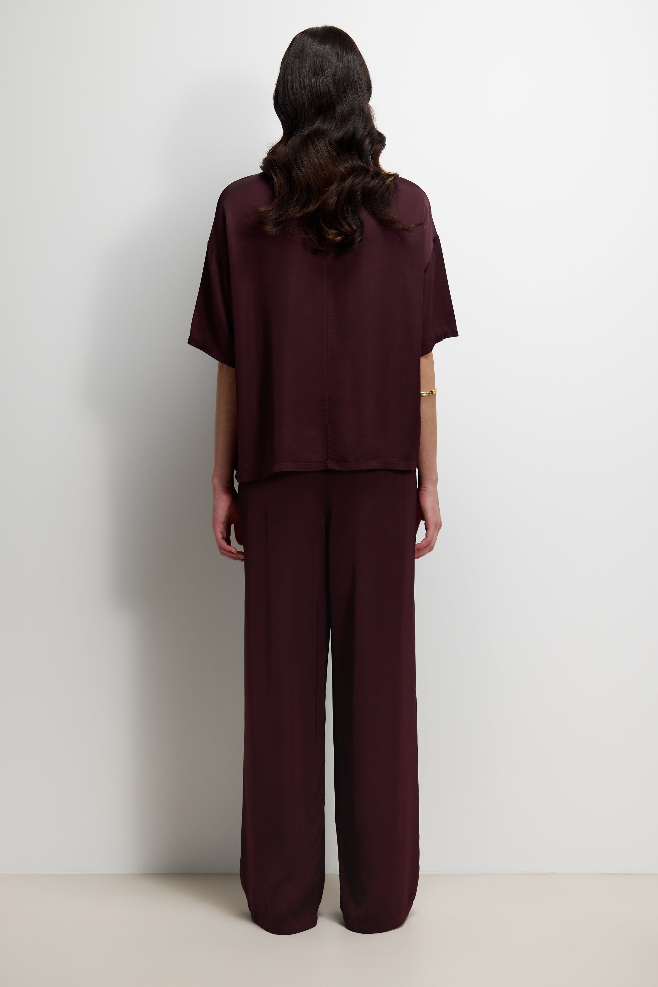 Corin Elastic Waist Satin Trousers | Amethyst Plum
