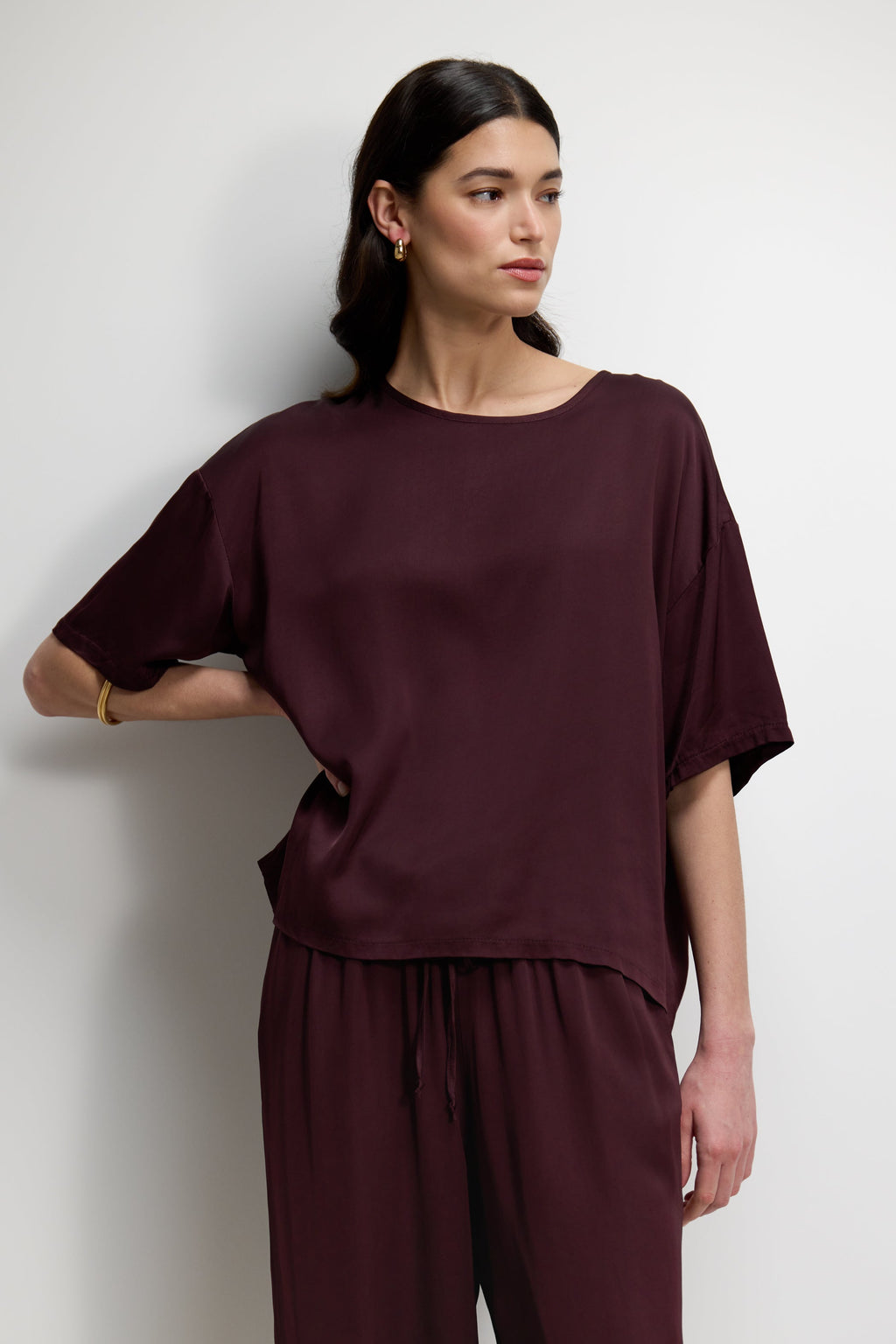 Mila Back Slit Satin Top | Amethyst Plum