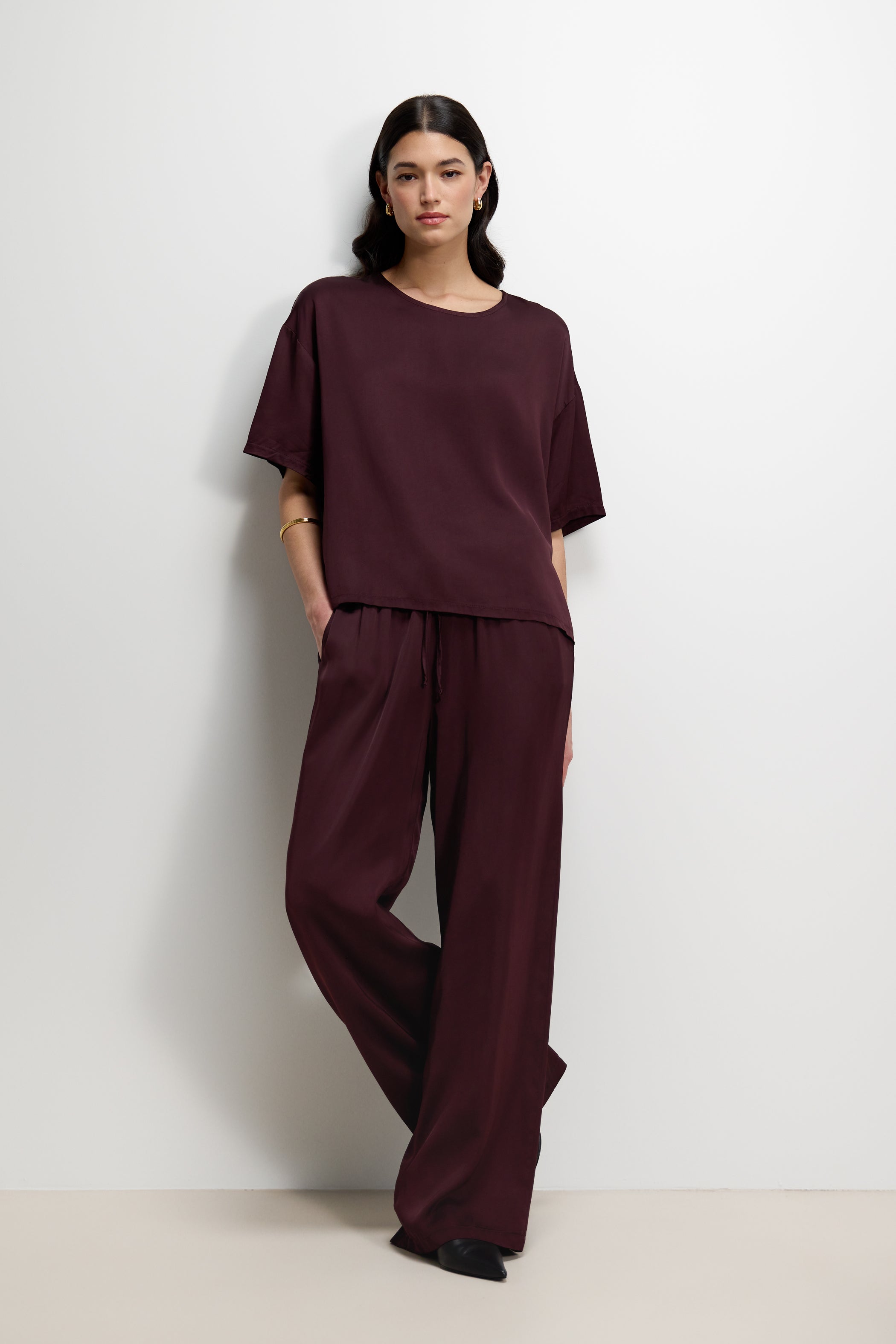 Corin Elastic Waist Satin Trousers | Amethyst Plum
