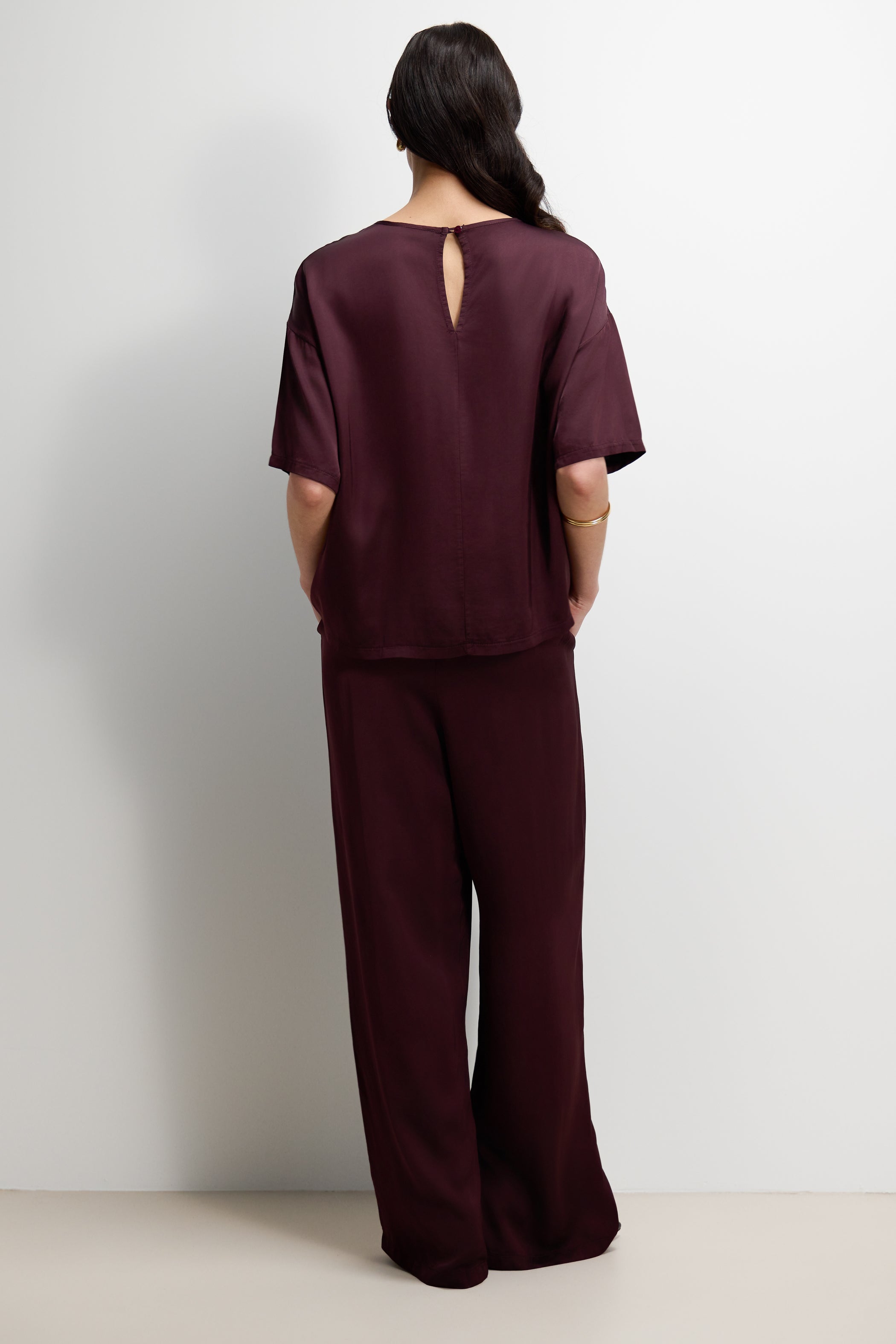 Mila Back Slit Satin Top | Amethyst Plum