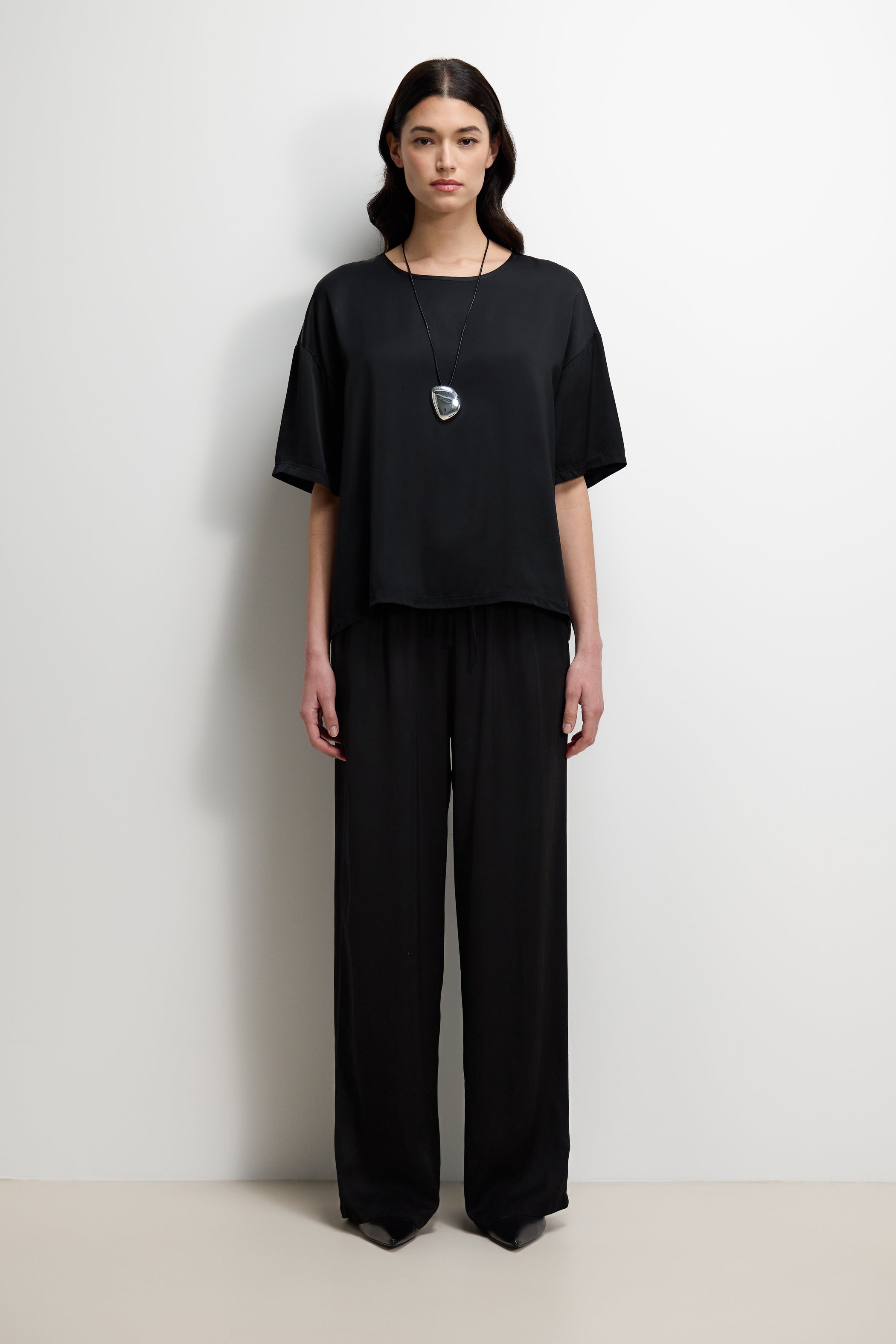 Corin Elastic Waist Satin Trousers | Black