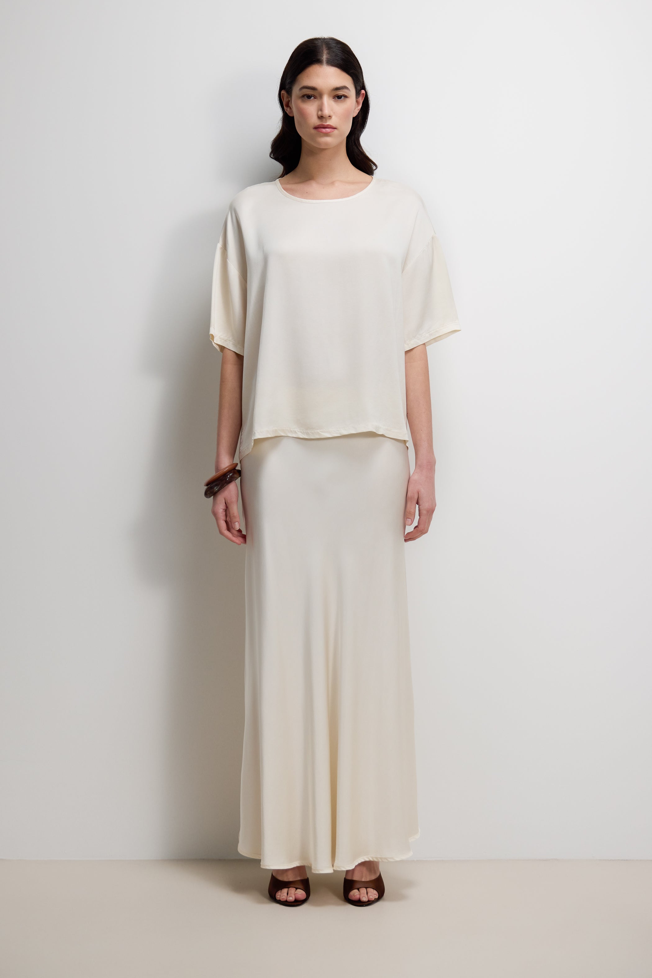 Camilla Bias Satin Skirt | Ivory