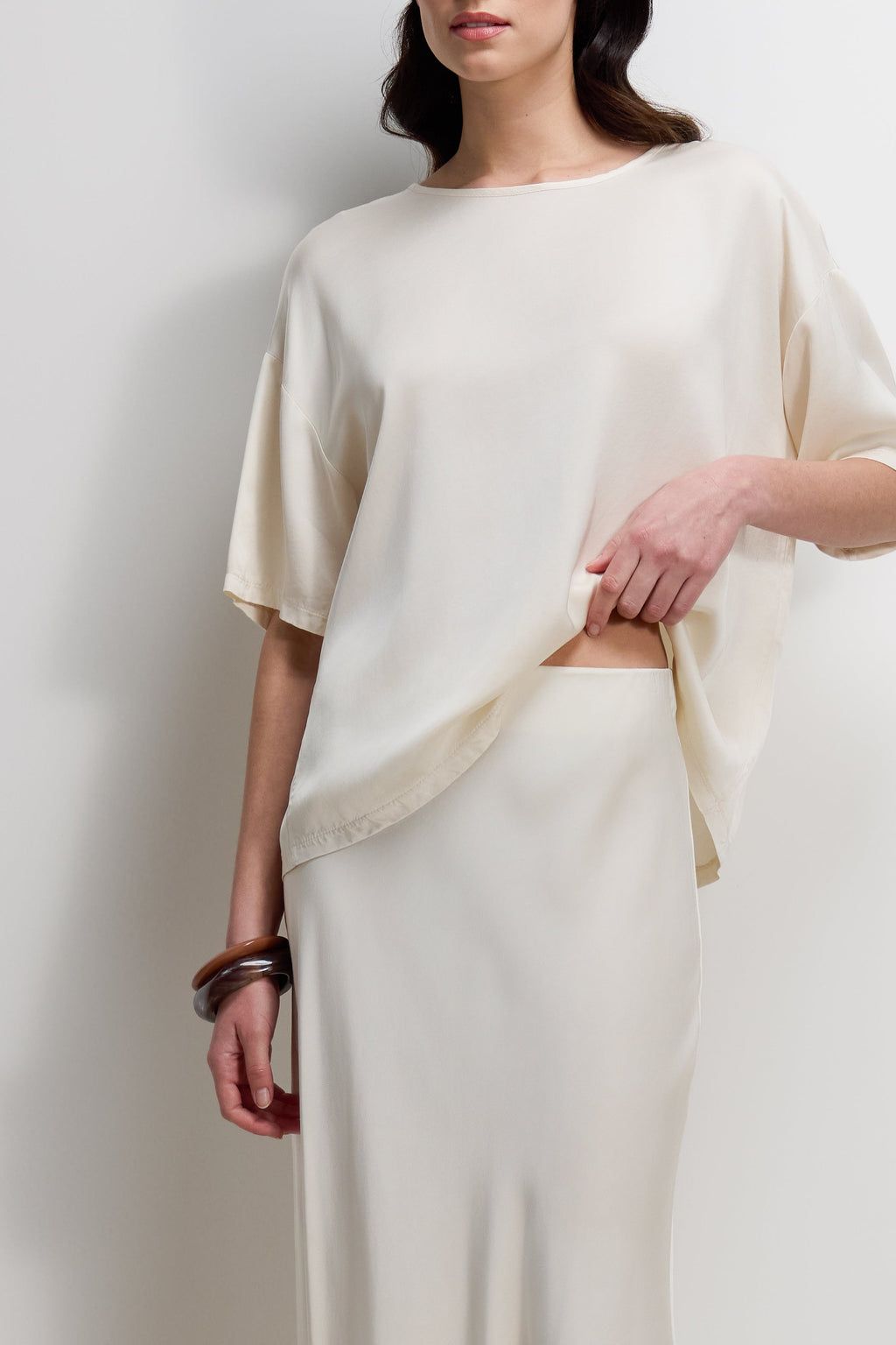 Camilla Bias Satin Skirt | Ivory