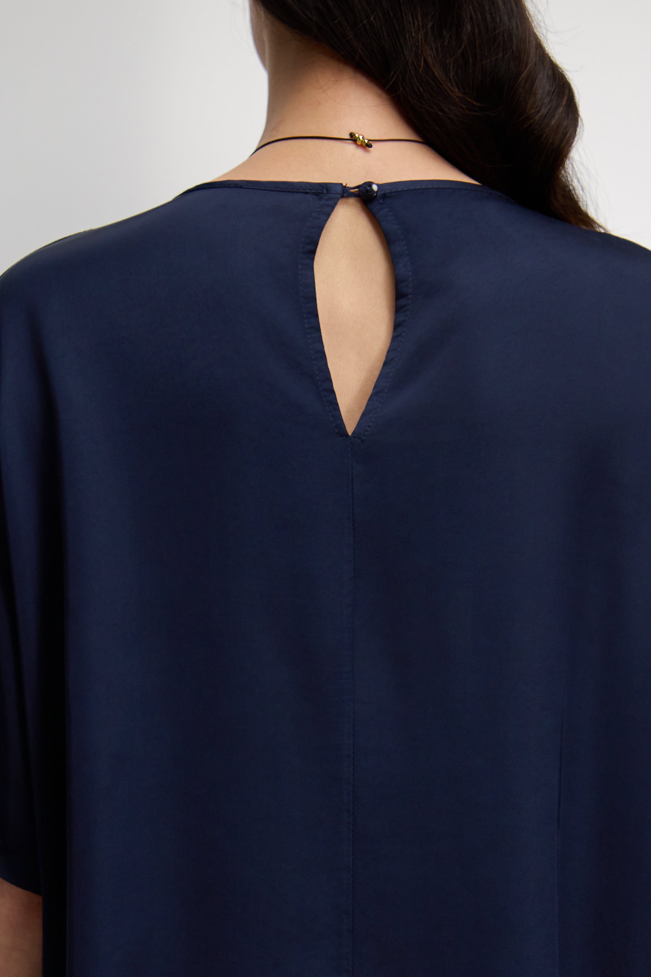 Mila Back Slit Satin Top | Navy