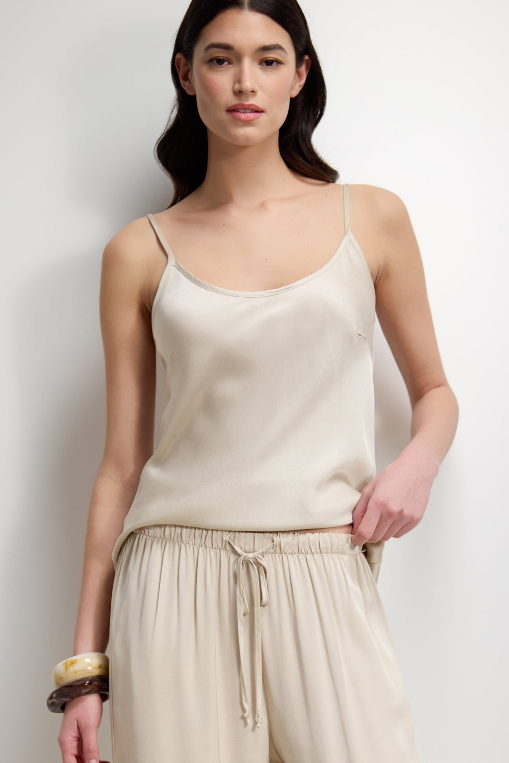 Corin Elastic Waist Satin Trousers | Light Beige