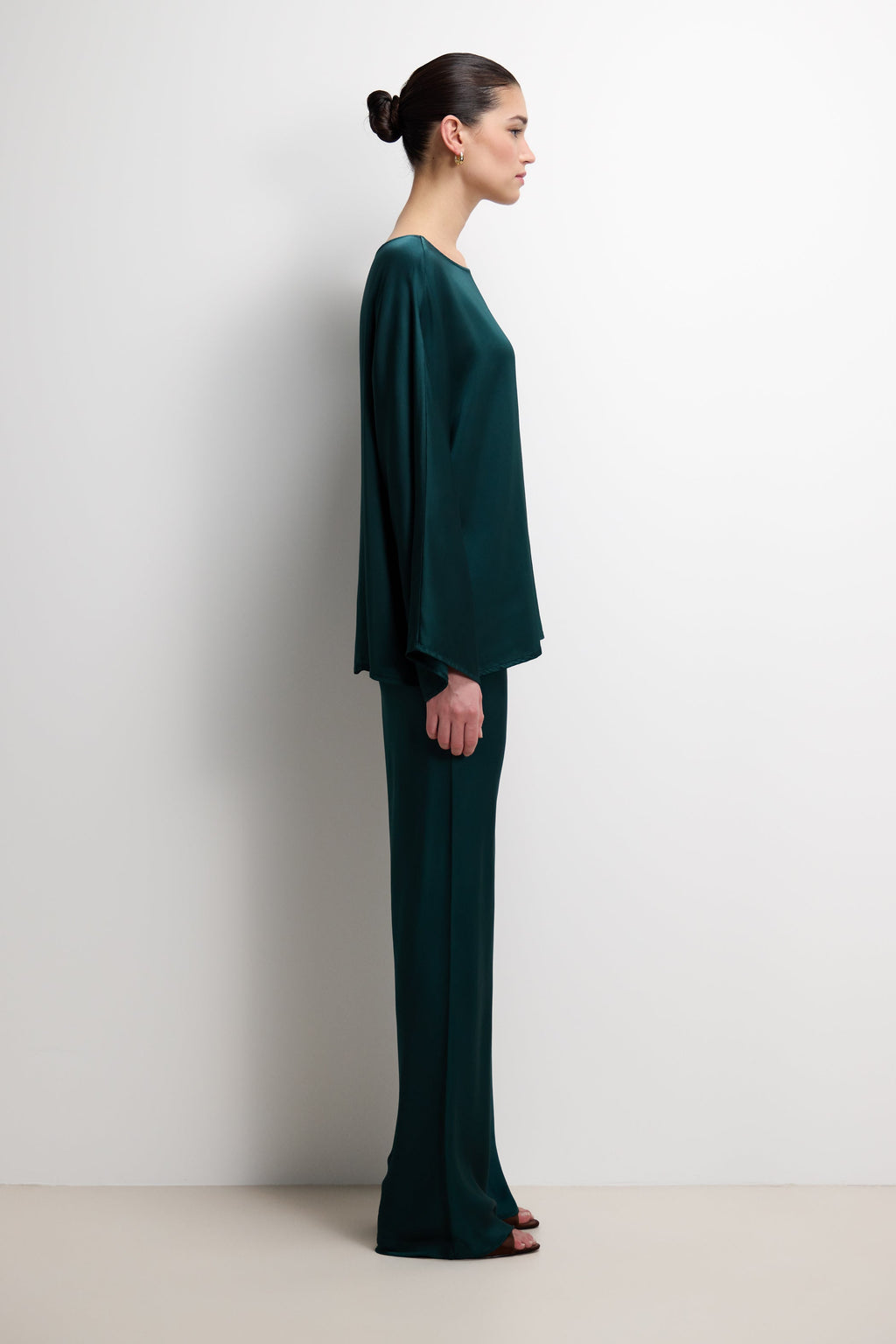 Genet Elastic Waist Bias Satin Trousers | Teal