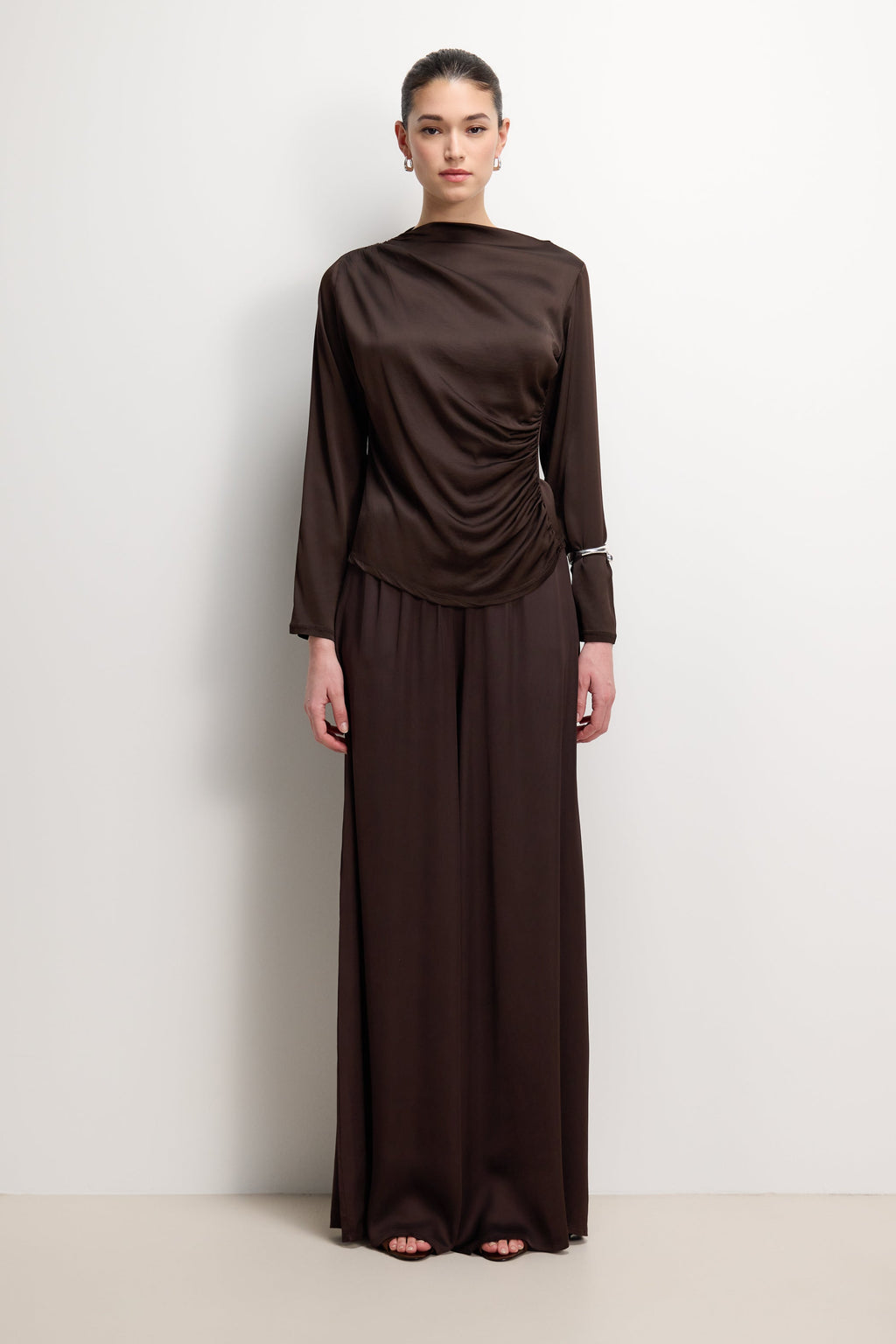 Allegra Asymmetric Long Sleeve Top | Espresso Brown