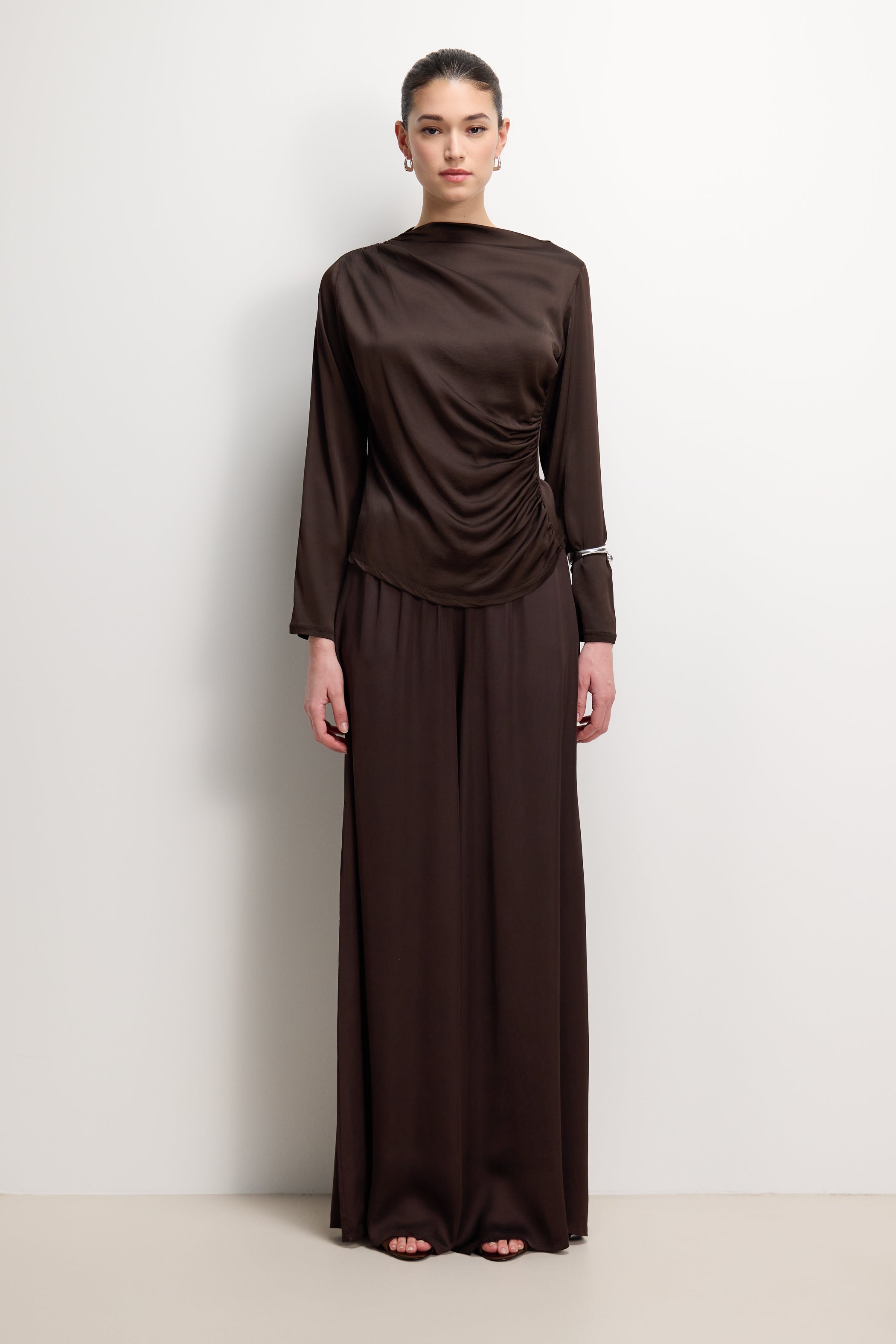 Allegra Asymmetric Long Sleeve Top | Espresso Brown