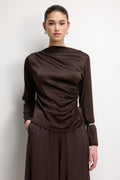 Allegra Asymmetric Long Sleeve Top | Espresso Brown