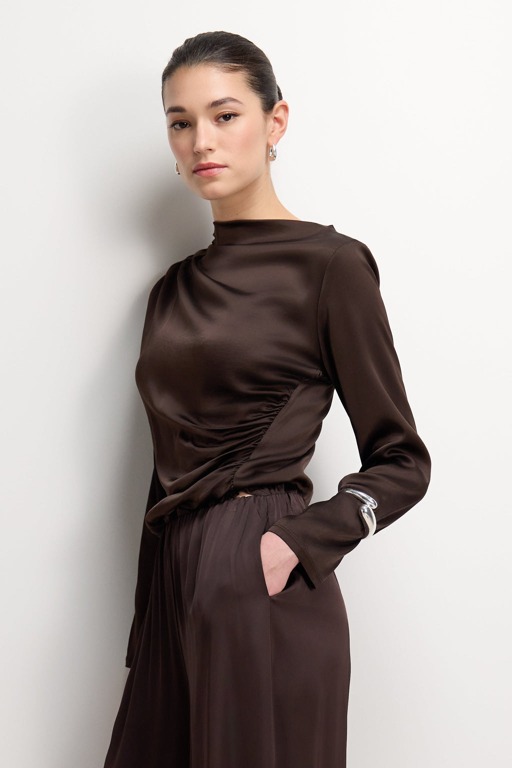 Allegra Asymmetric Long Sleeve Top | Espresso Brown