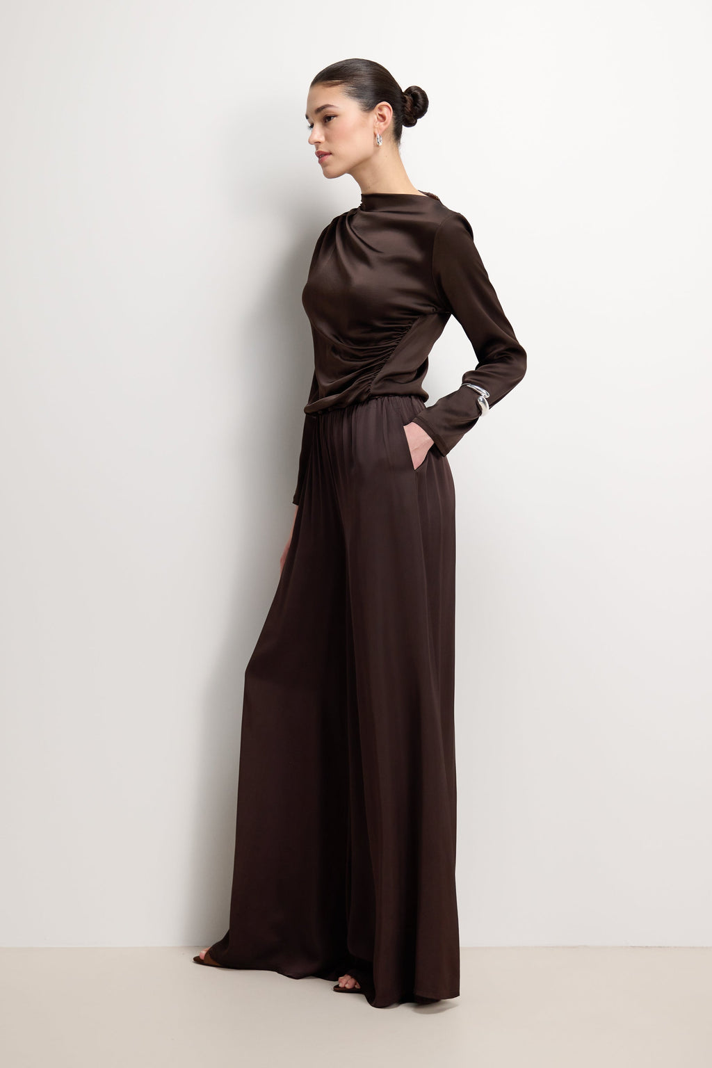 Allegra Asymmetric Long Sleeve Top | Espresso Brown