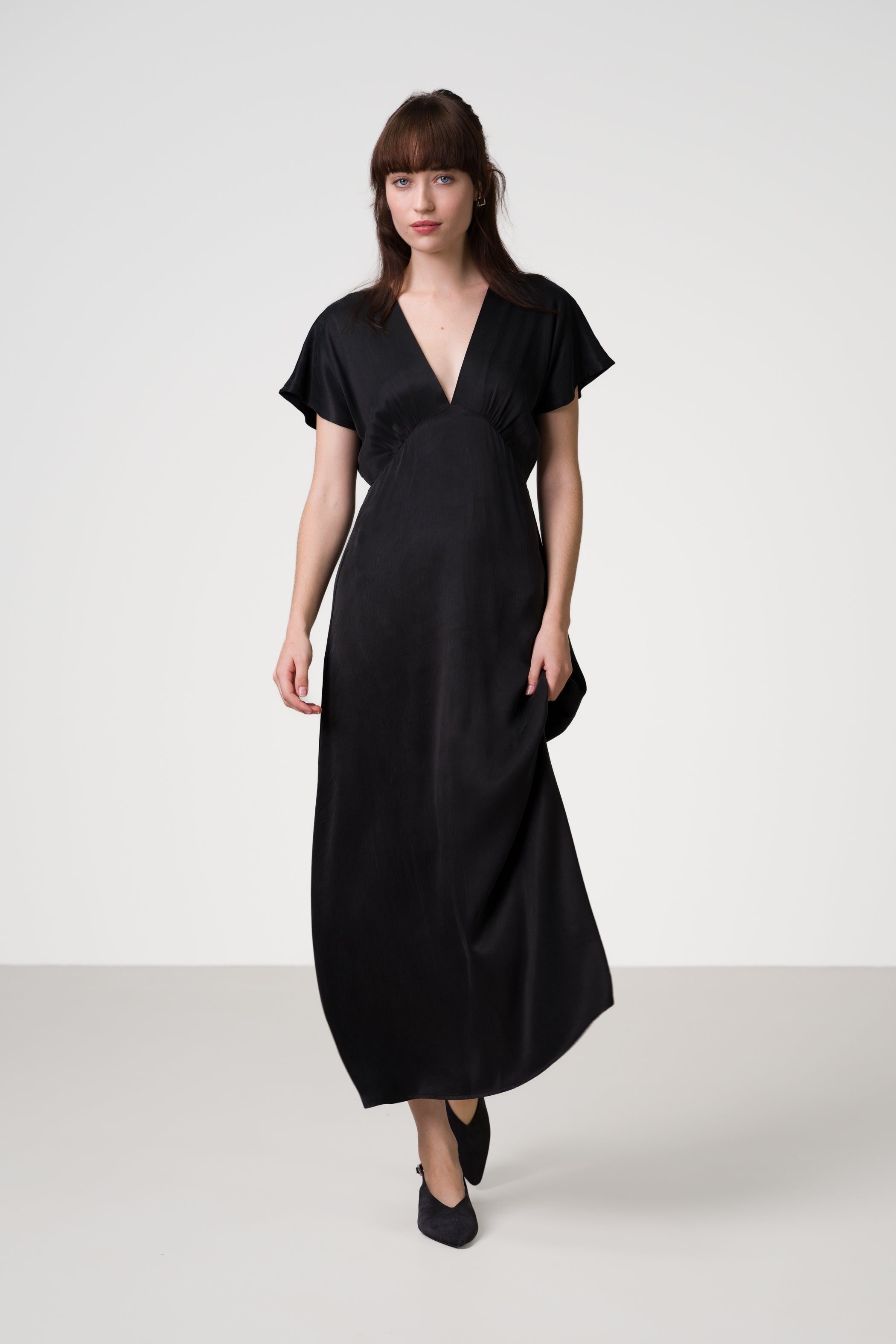 Cressida V Neck Cupro Dress | Black