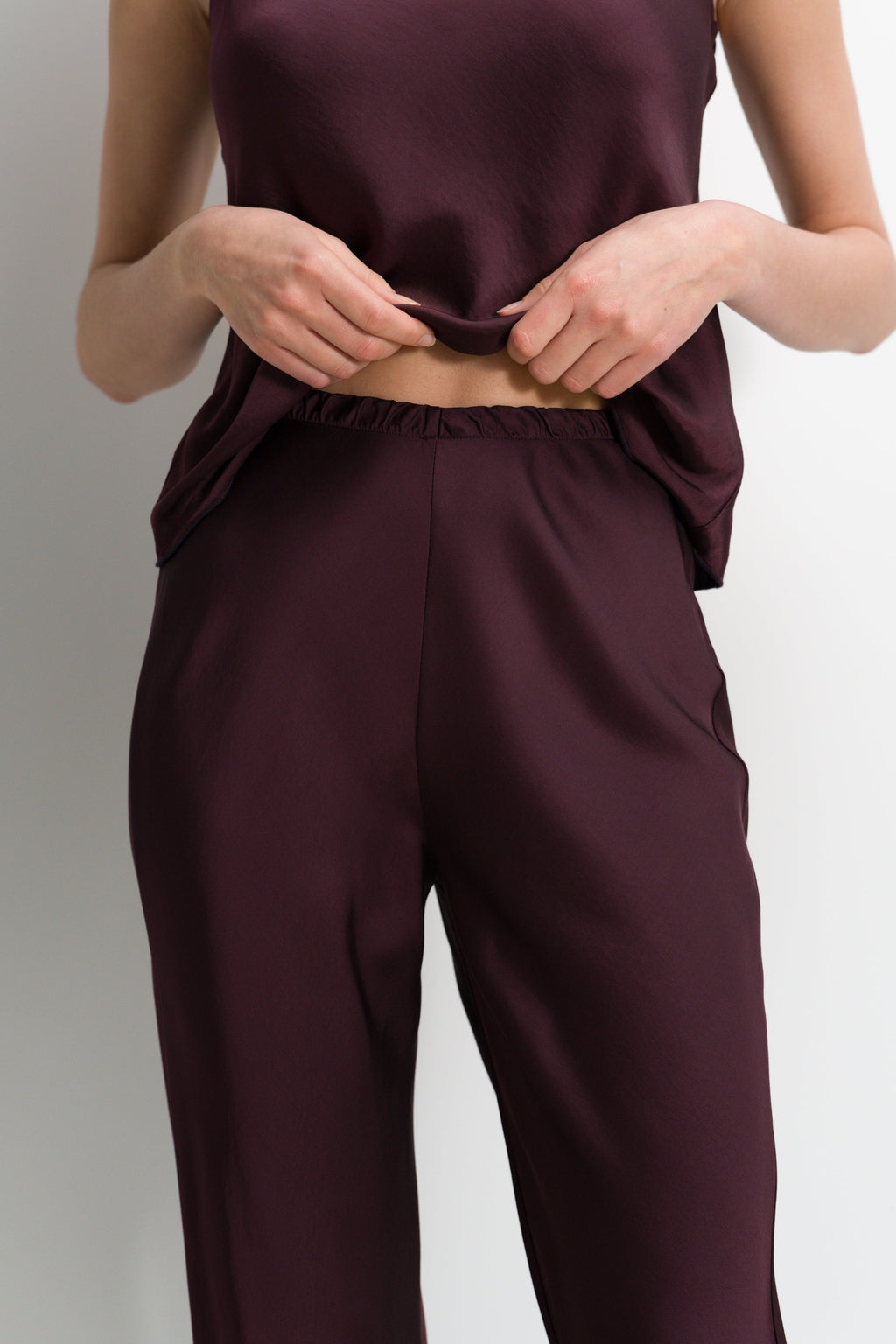 Genet Elastic Waist Bias Satin Trousers | Amethyst Plum